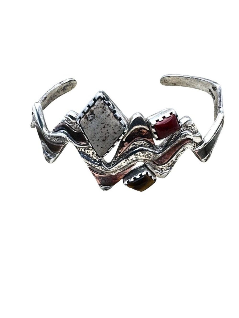 Vintage Carolyn Pollack 4 Corners Sterling Silver Copper Gemstone Cuff Bracelet